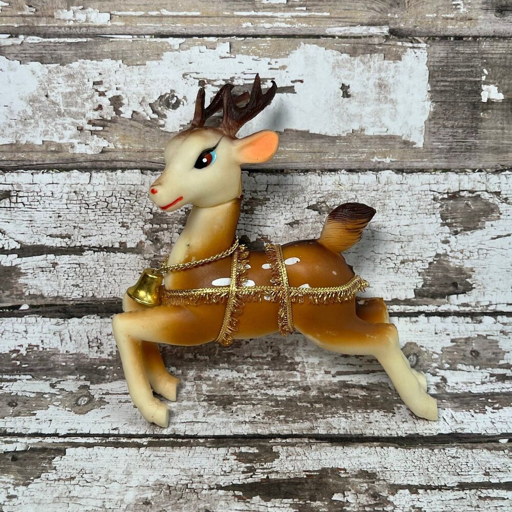 Vintage Christmas Prancing Reindeer Brown Rubber Swivel Head MCM 5in